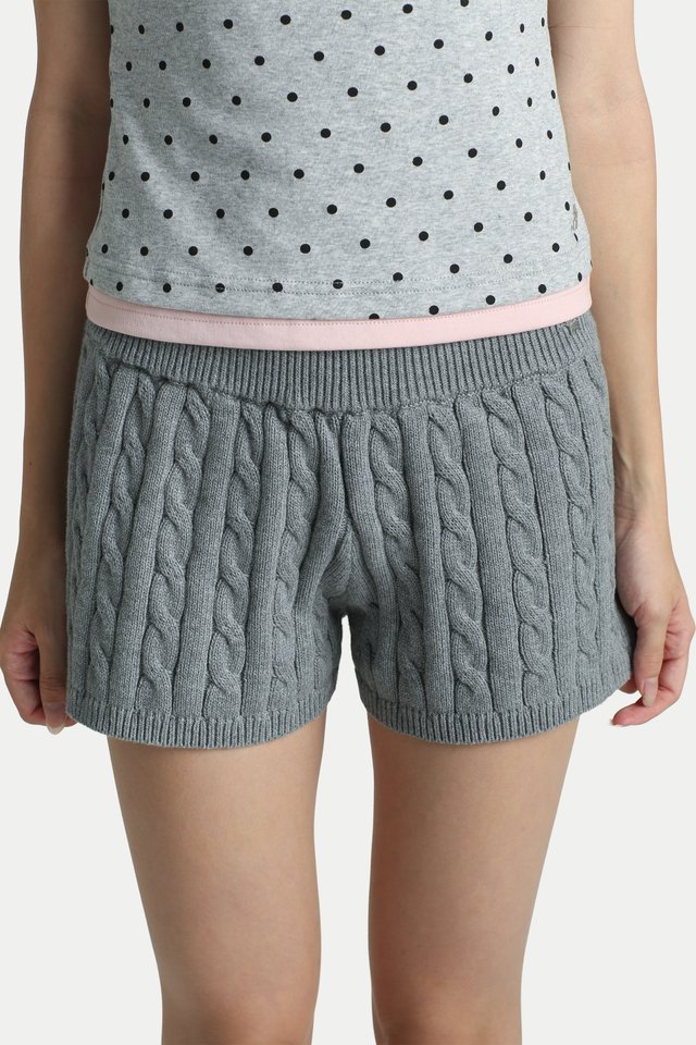 CERISE KNITTED MINI SHORTS IN CLOUD