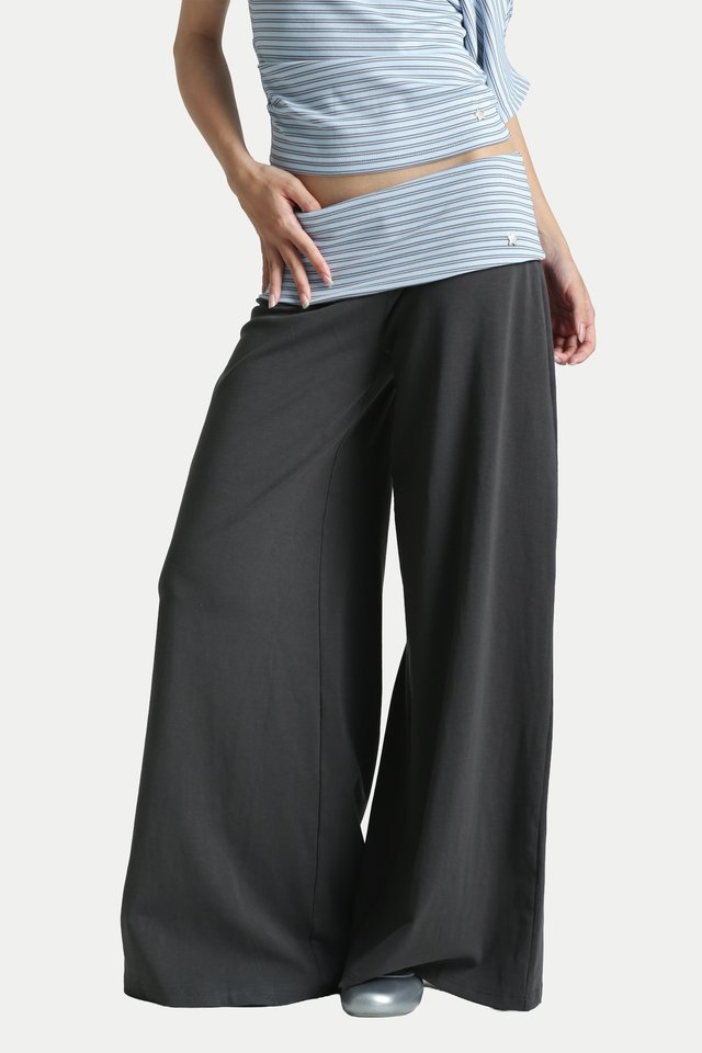 KASIA FOLDOVER JERSEY PANTS IN CHARCOAL/SKY STRIPES