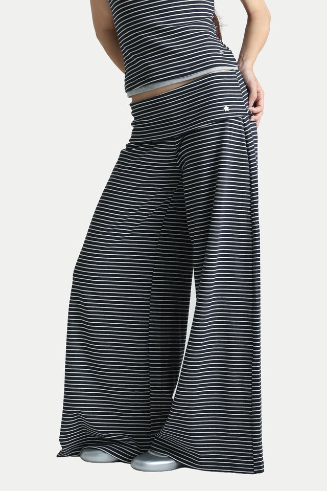 KASIA FOLDOVER JERSEY PANTS IN NAVY STRIPES