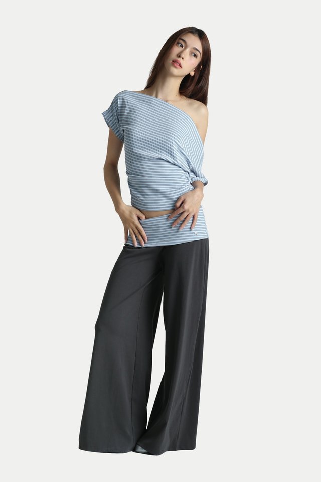 HAVEN OFF-SHOULDER JERSEY TOP IN SKY STRIPES