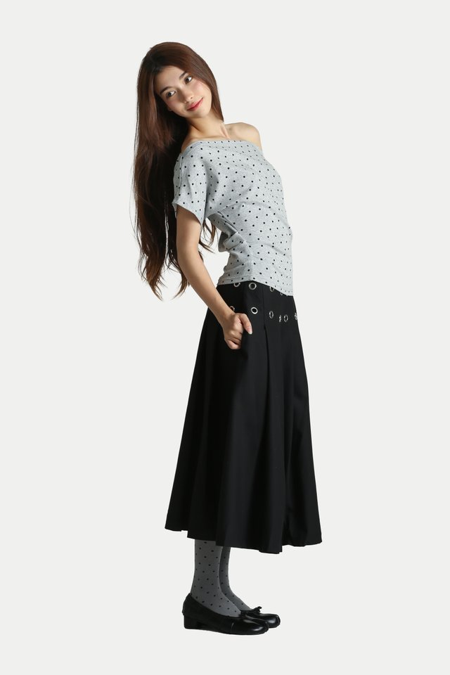HAVEN OFF-SHOULDER JERSEY TOP IN CLOUD DOTS