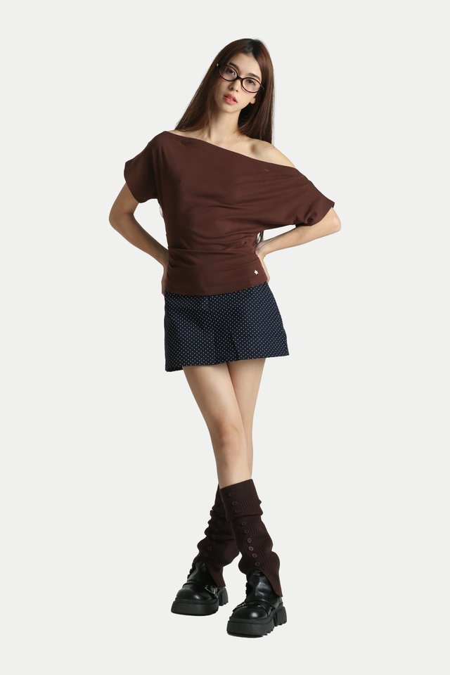 HAVEN OFF-SHOULDER JERSEY TOP IN CHOCOLATE