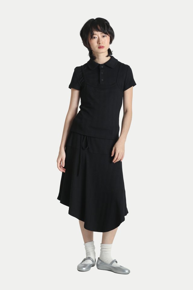 MOLLY POINTELLE POLO & CAMI SET IN BLACK