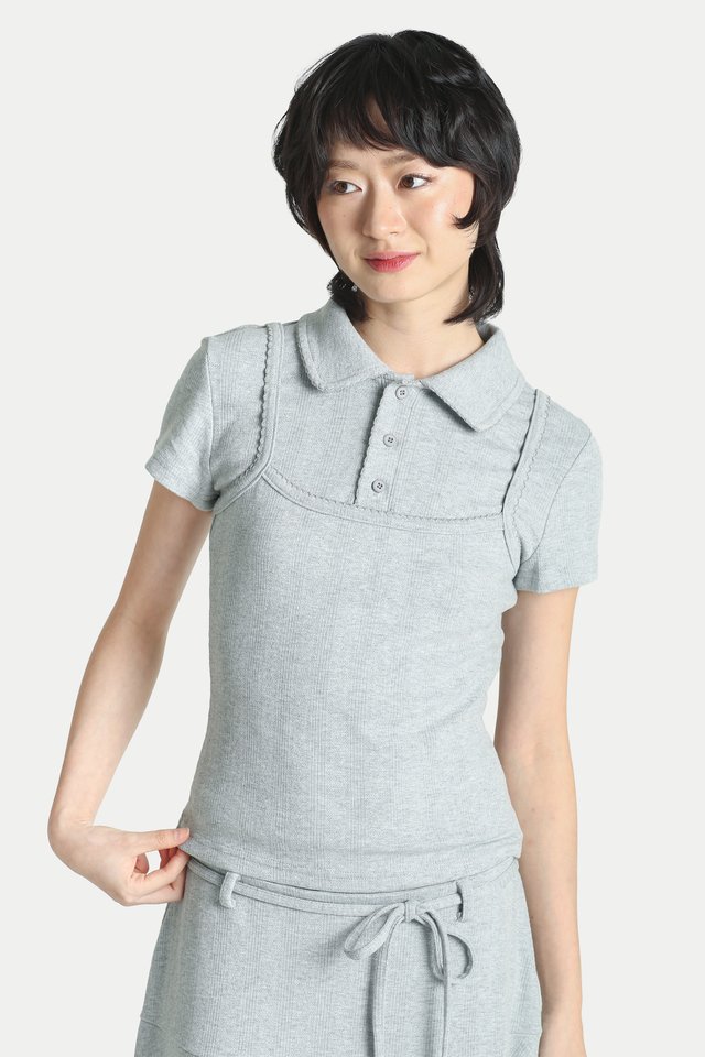 MOLLY POINTELLE POLO & CAMI SET IN HEATHER GREY