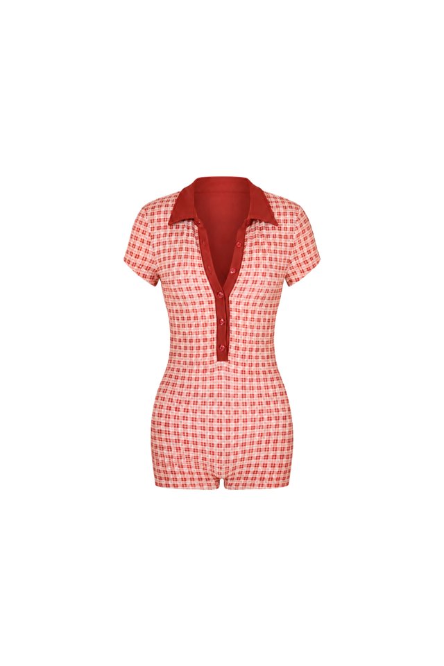 ARCADE X ALIGN BONNIE TERRY SWIM ROMPER-VINTAGE RED PLAID