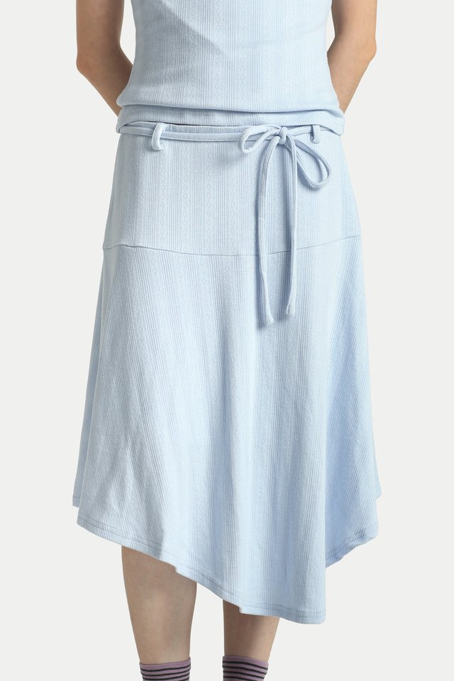 LANA MID-RISE POINTELLE MIDI SKIRT IN SKY