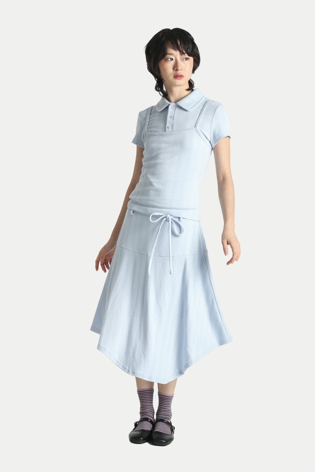 LANA MID-RISE POINTELLE MIDI SKIRT IN SKY