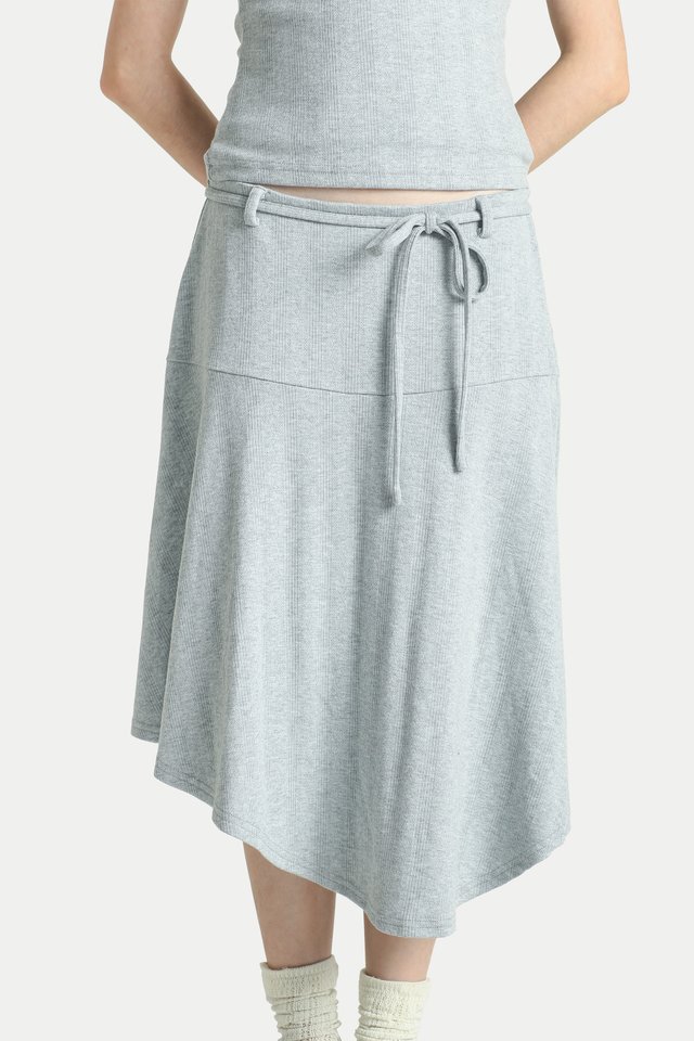 LANA MID-RISE POINTELLE MIDI SKIRT IN HEATHER GREY