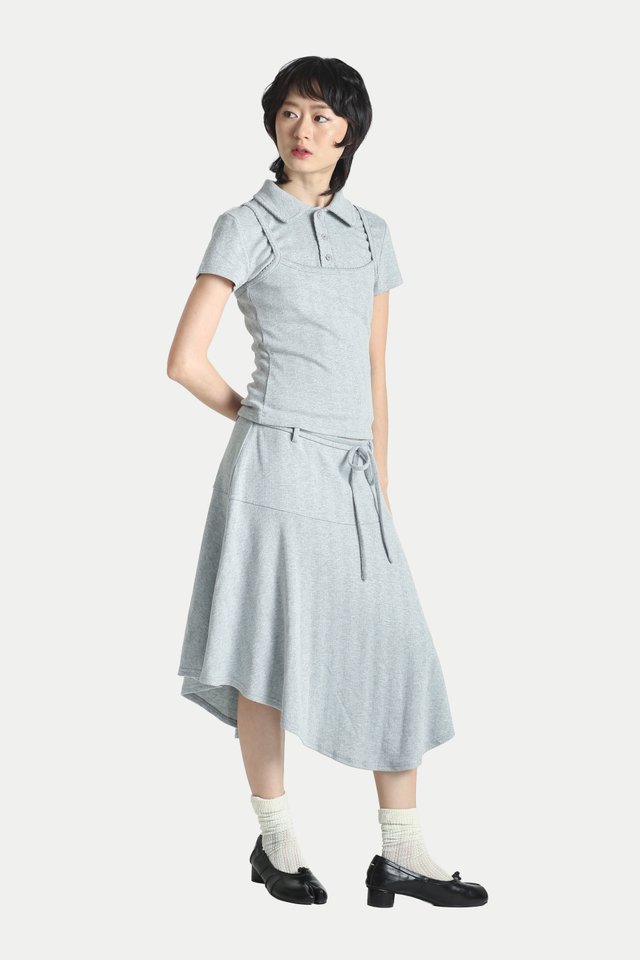 MOLLY POINTELLE POLO & CAMI SET IN HEATHER GREY