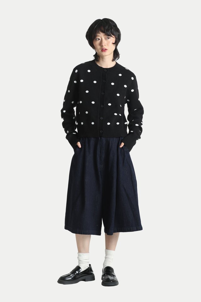 DOTTIE POLKA DOT CARDIGAN IN BLACK/WHITE