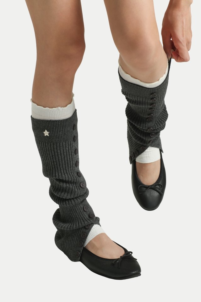 MEL BUTTON LEG WARMERS IN CHARCOAL
