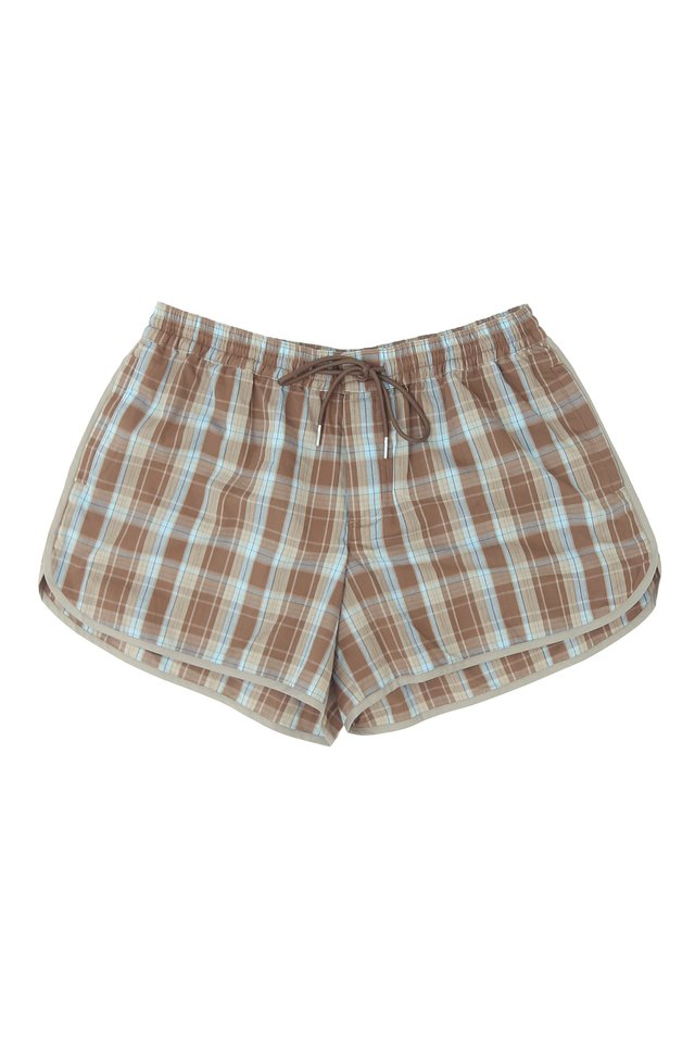 ROONEY CONTRAST CURVED HEM SHORTS IN COCOA
