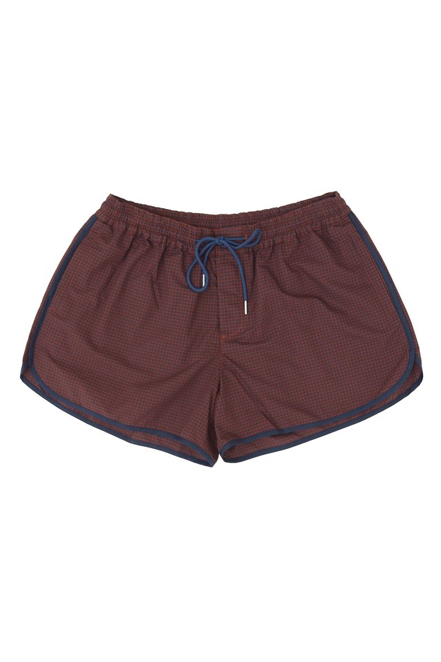 ROONEY CONTRAST CURVED HEM SHORTS IN RUST