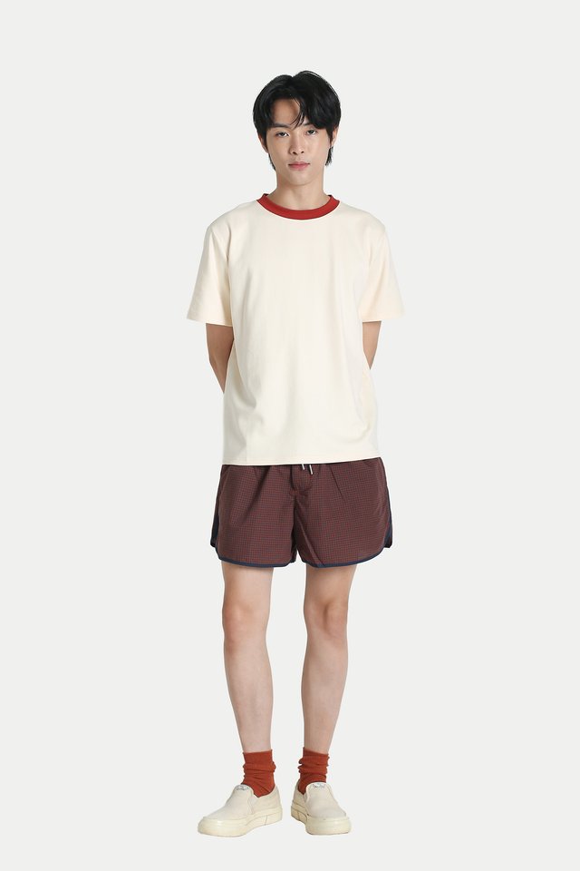 ROONEY CONTRAST CURVED HEM SHORTS IN RUST