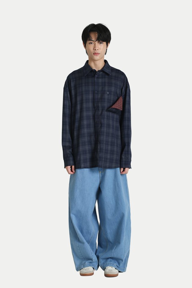 WALT CHECKED POCKET SHIRT IN NAVY