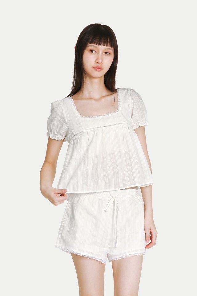 ELIANA SQUARE NECK BABYDOLL TOP IN WHITE