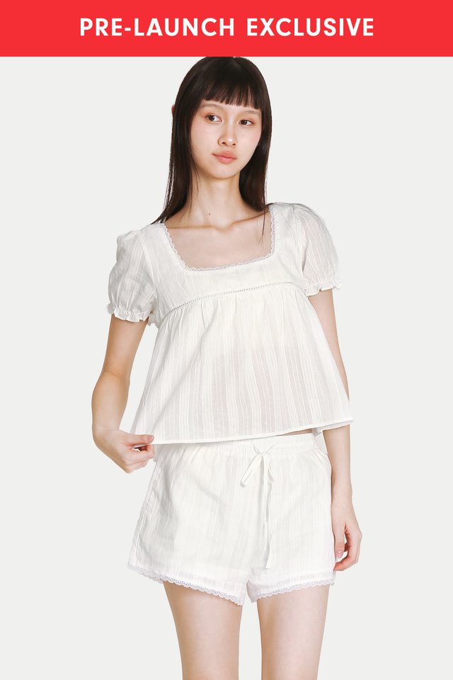 ELIANA SQUARE NECK BABYDOLL TOP IN WHITE