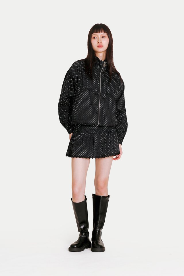 EVALINA MINI LACE HEM SKORTS IN BLACK DOTS