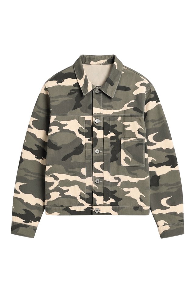 GORDON CAMOUFLAGE TRUCKER JACKET IN DUST