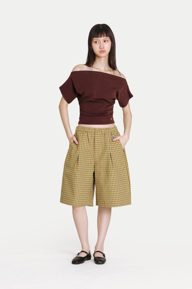 KAIZEN CHECKERED JORTS IN HONEY