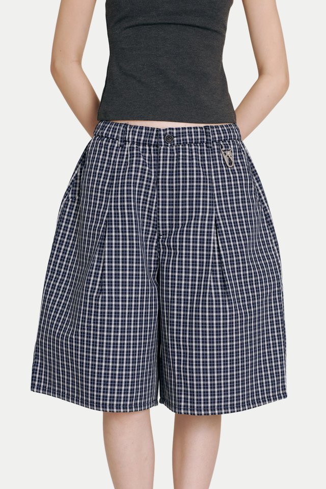 KAIZEN CHECKERED JORTS IN NAVY