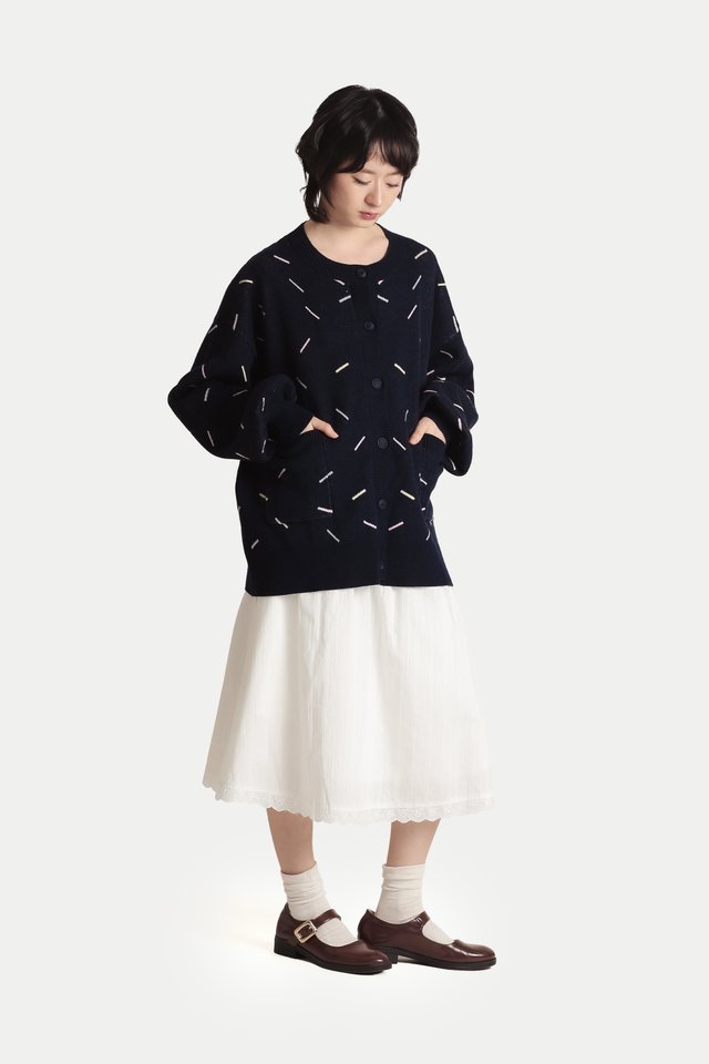 KIMIKO BOXY SPRINKLES CARDIGAN IN BLUEBERRY