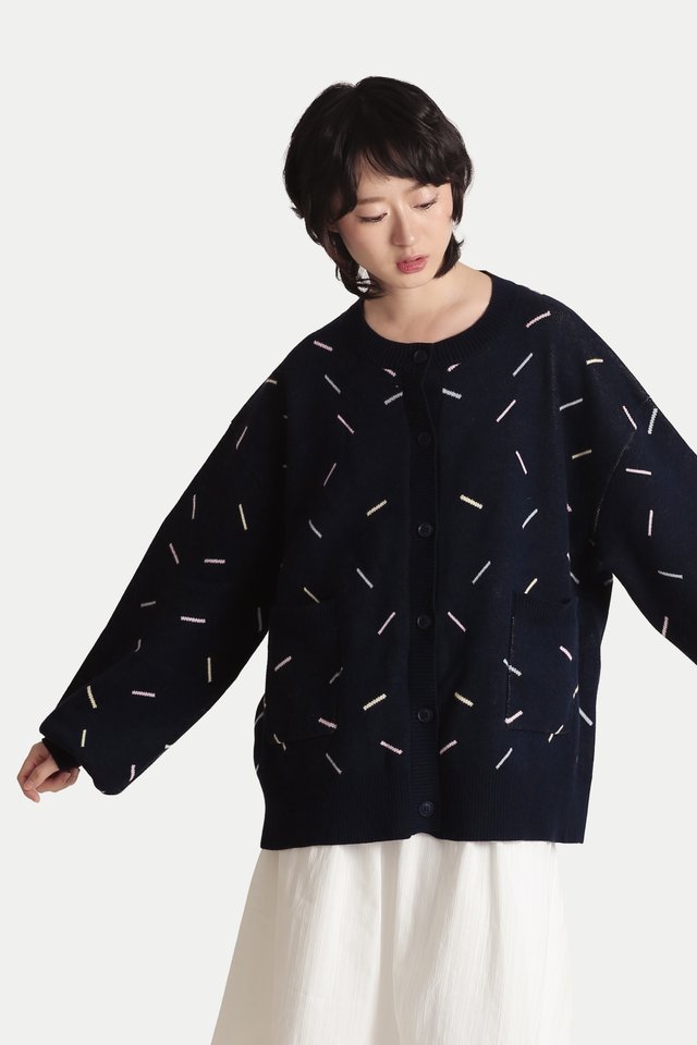 KIMIKO BOXY SPRINKLES CARDIGAN IN BLUEBERRY