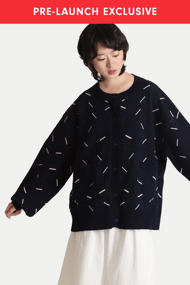 KIMIKO BOXY SPRINKLES CARDIGAN IN BLUEBERRY