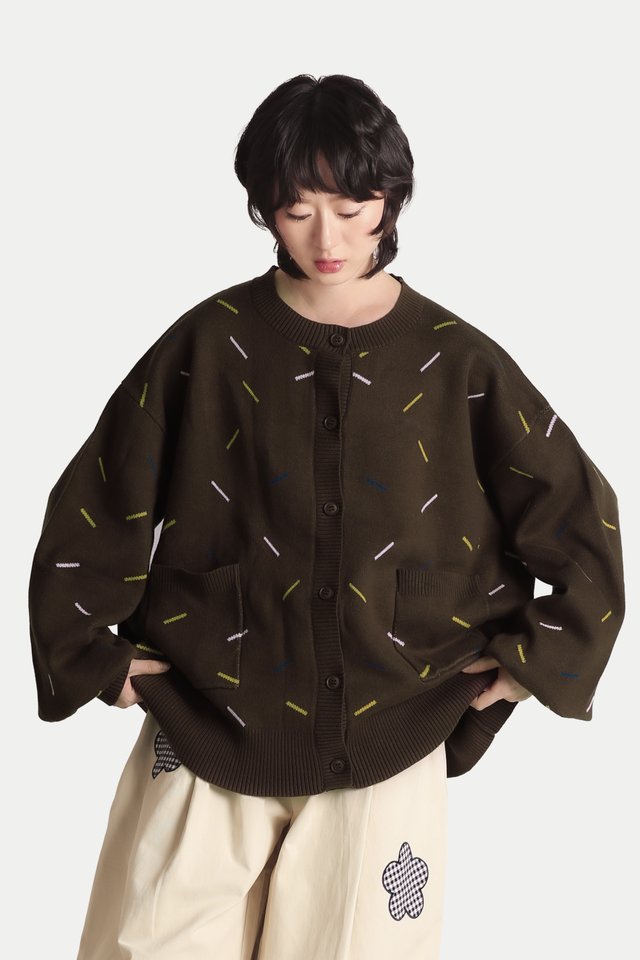 KIMIKO BOXY SPRINKLES CARDIGAN IN CHOCOLATE