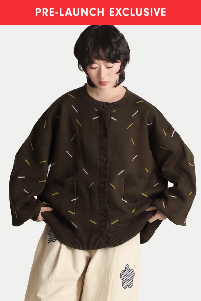 KIMIKO BOXY SPRINKLES CARDIGAN IN CHOCOLATE