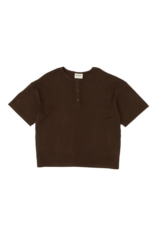 KOA BOXY-FIT HENLEY TOP IN CHOCOLATE