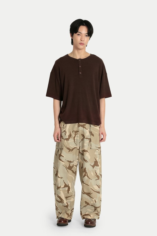 KOA BOXY-FIT HENLEY TOP IN CHOCOLATE