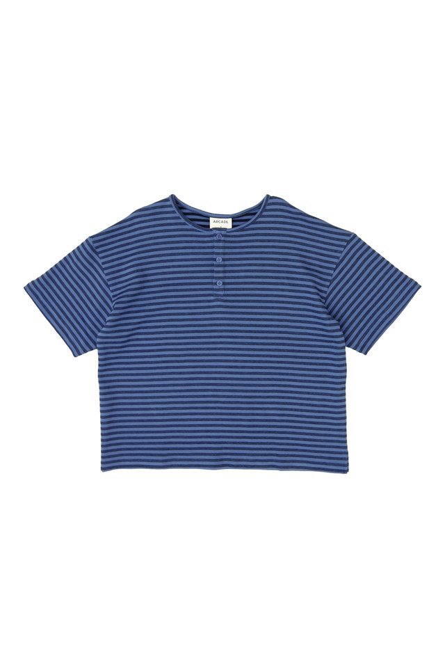 KOA BOXY-FIT STRIPED HENLEY TOP IN BLUE