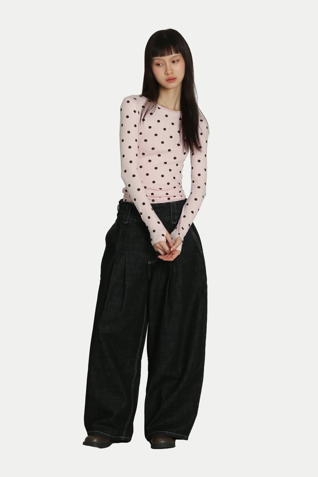 THUMBELINA POLKA DOT LONG SLEEVE TOP IN CHERRY BLOSSOM