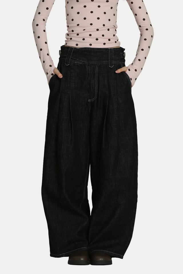 SATORU HIGH-WAISTED GURKHA JEANS IN BLACK WASH