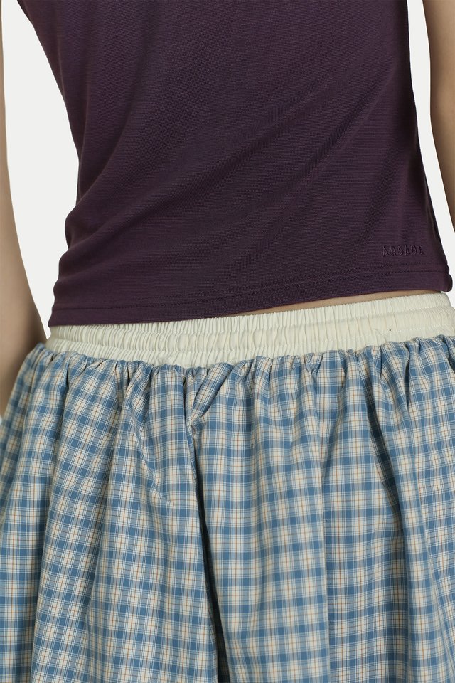 KIKO CHECKERED DRAWSTRING MIDI SKIRT IN SKY
