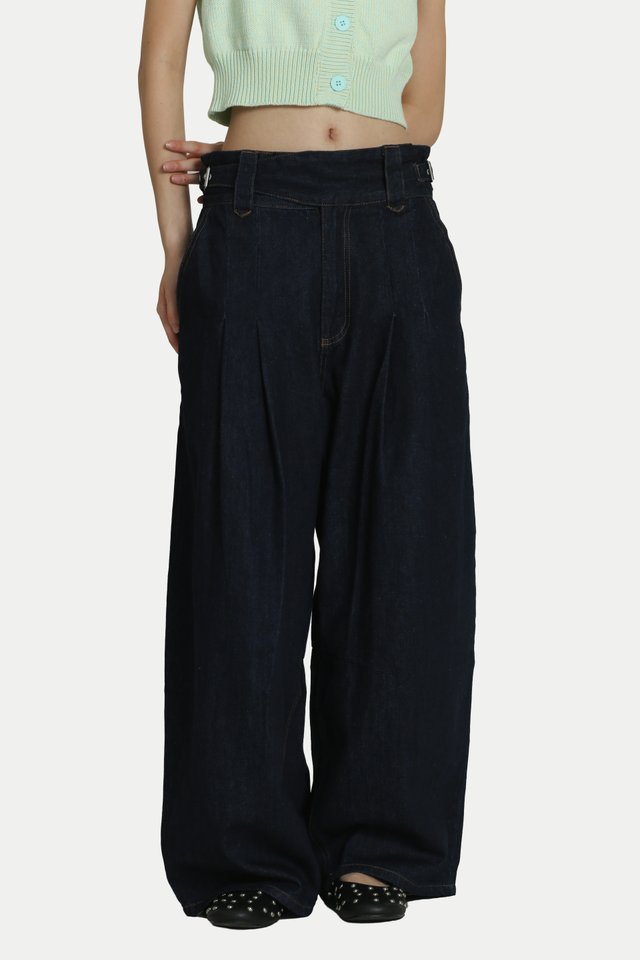 SATORU HIGH-WAISTED GURKHA JEANS IN DARK WASH