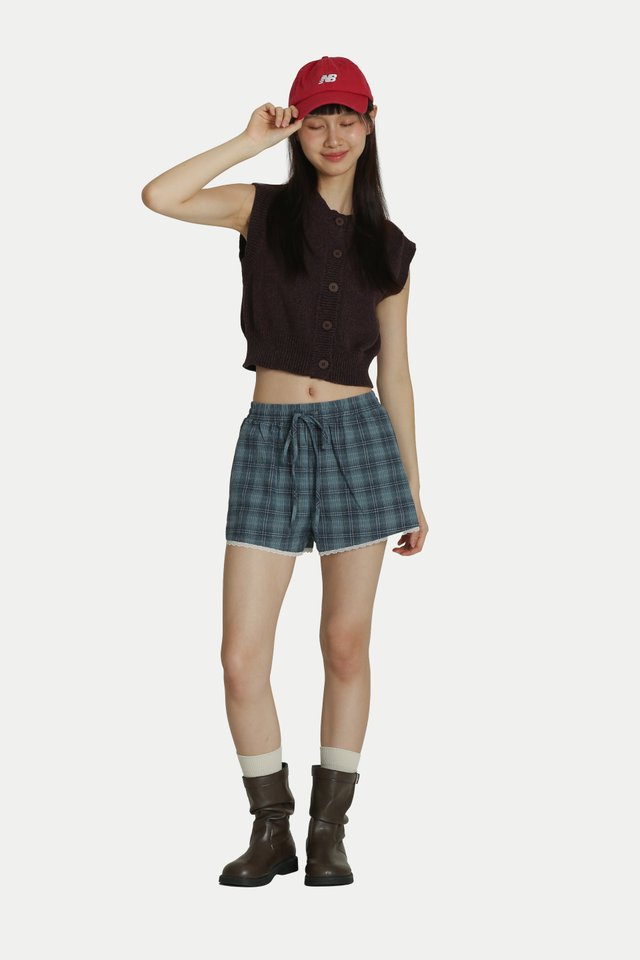 ITO KNITTED CROP VEST IN BROWNIE