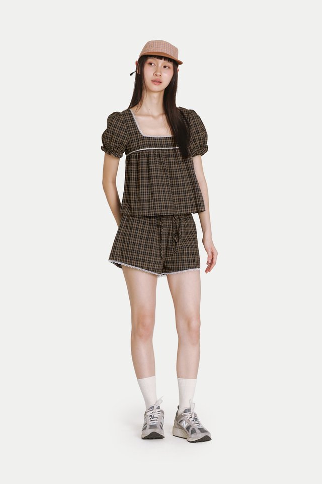 SOFIA MINI SHORTS IN MOCHA CHECKS