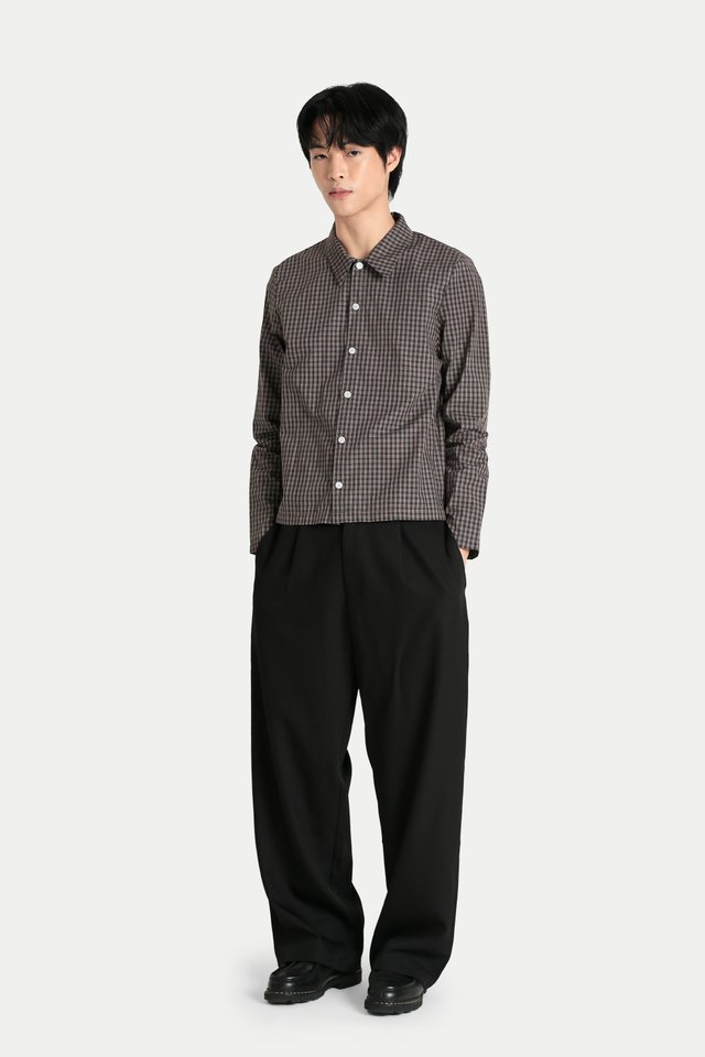 ZIMMER CROPPED CHECKED SHIRT IN CHARCOAL
