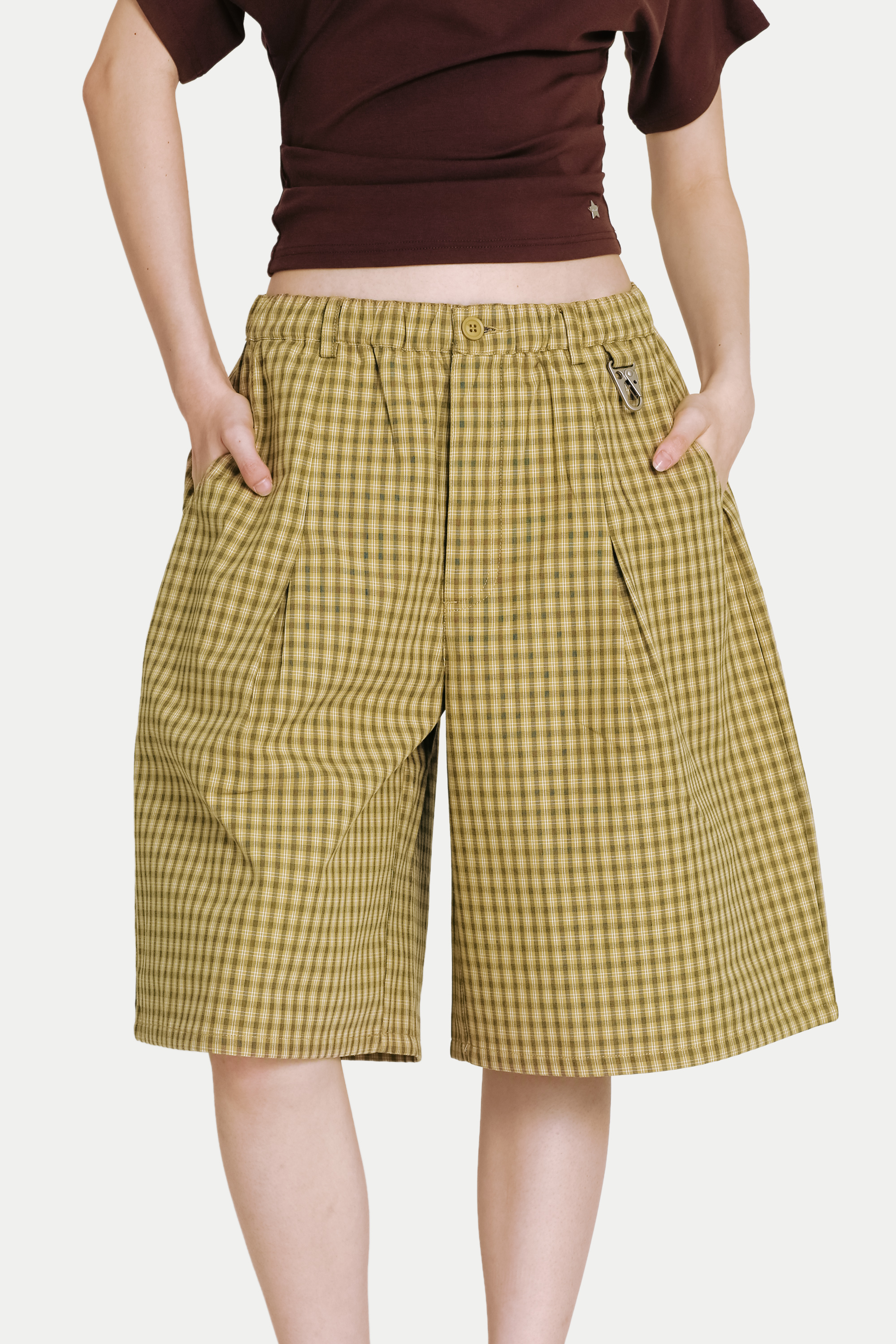 KAIZEN CHECKERED JORTS IN HONEY