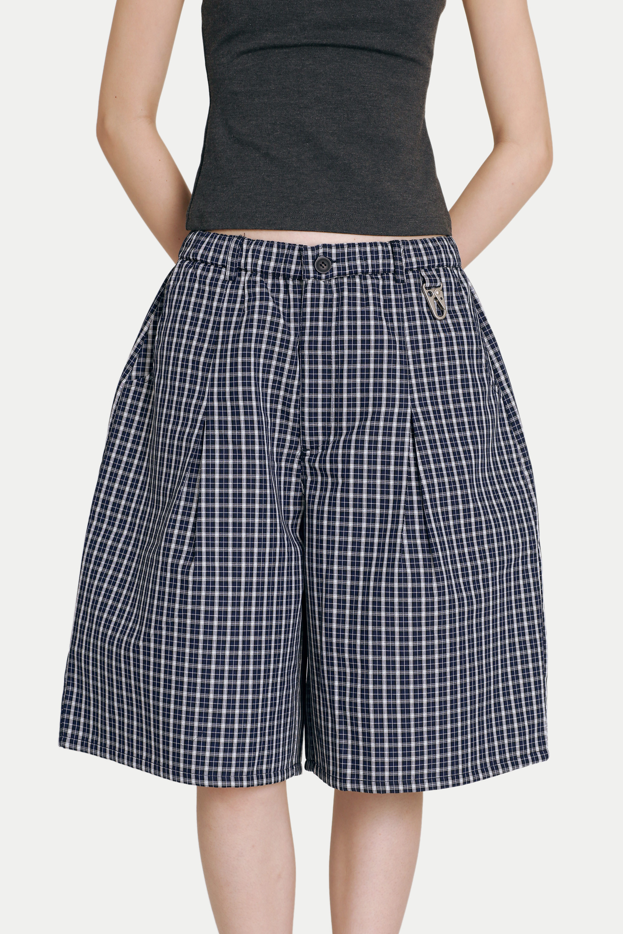 KAIZEN CHECKERED JORTS IN NAVY