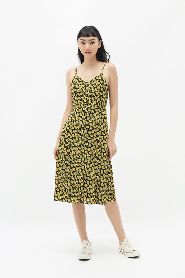 JOLIE FLORAL SPAG DRESS IN SUMMER YELLOW