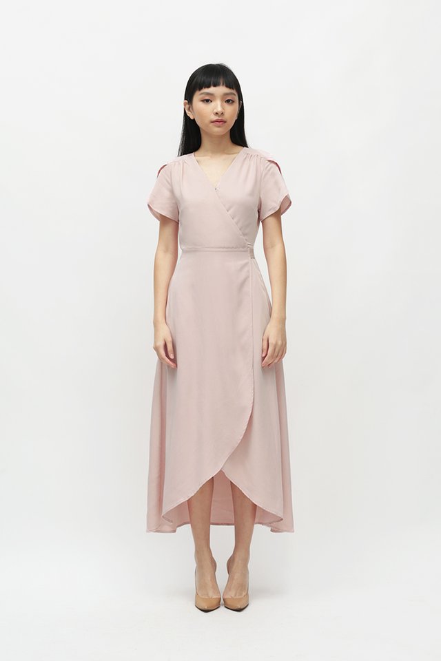 KATE OVERLAP WRAP DRESS IN FRENCH ROSE