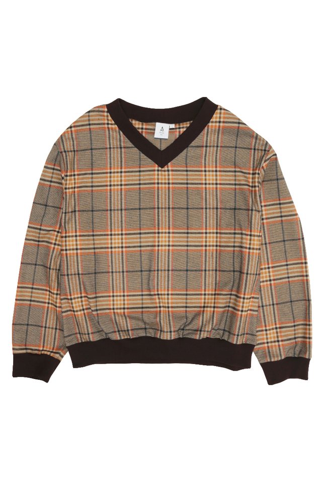 OSLO V-NECK CHECKED SWEATER IN CHOCOLATE