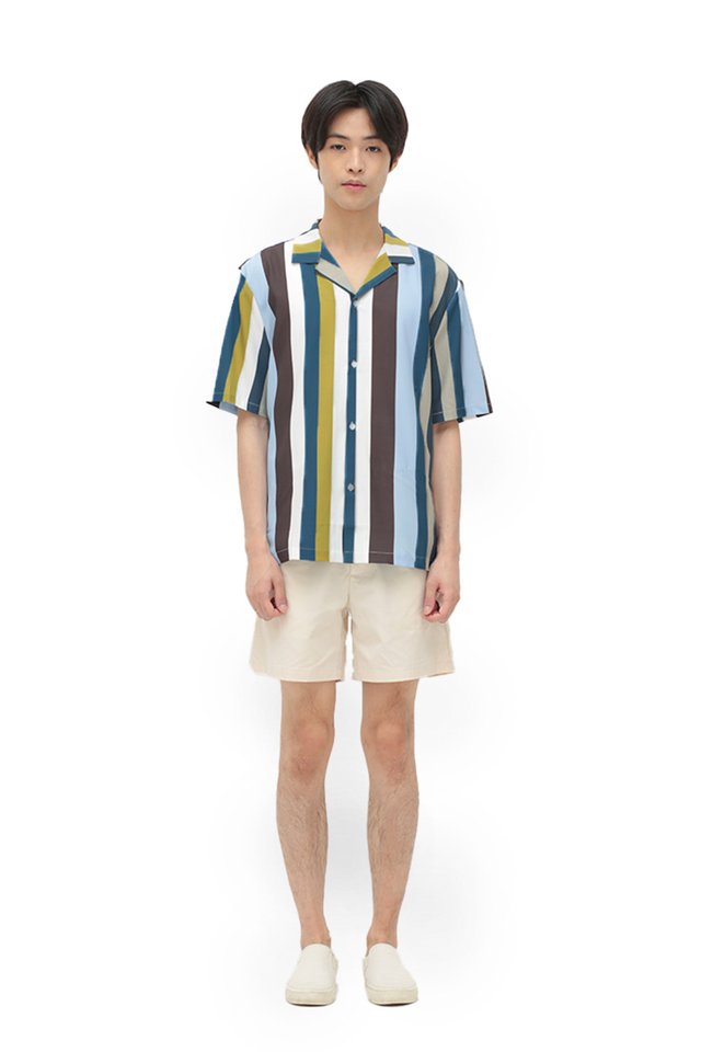 EAMON STRIPED CAMP COLLAR SHIRT IN POOLSIDE