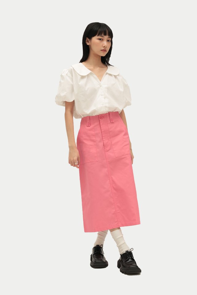 ADRIAN MIDI SKIRT IN CANDY PINK