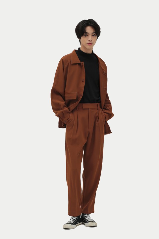 WALLY TAPERED-FIT DART TROUSERS IN TOBACCO